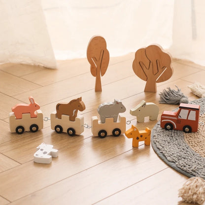 Wooden Animal Train Set